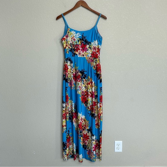 London Times Blue Floral Spaghetti Strap Maxi Dress Women’s Small Sundress - Picture 3 of 6
